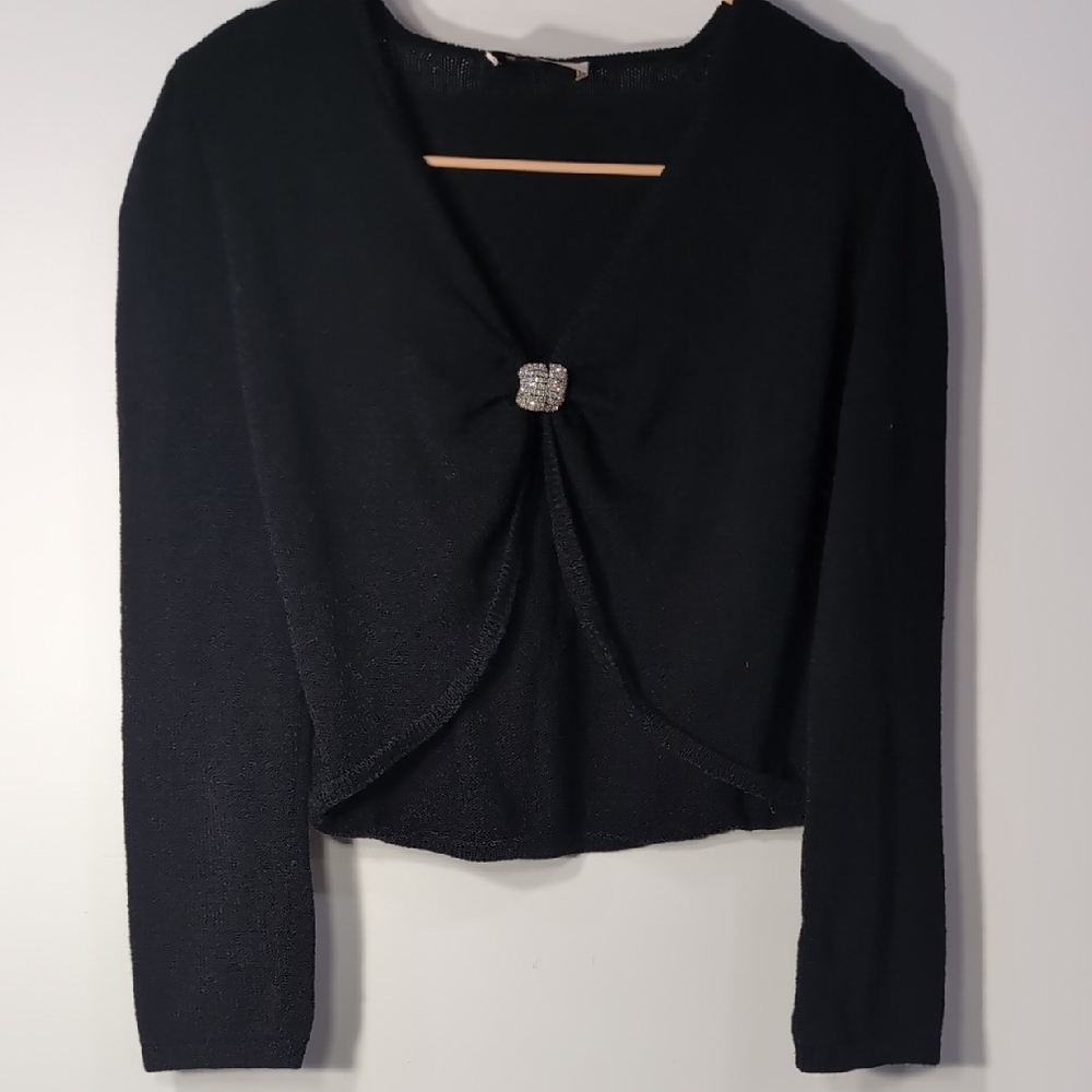 St. John | Vintage Black Cropped Cardigan Rhinestone Clasp Size XS